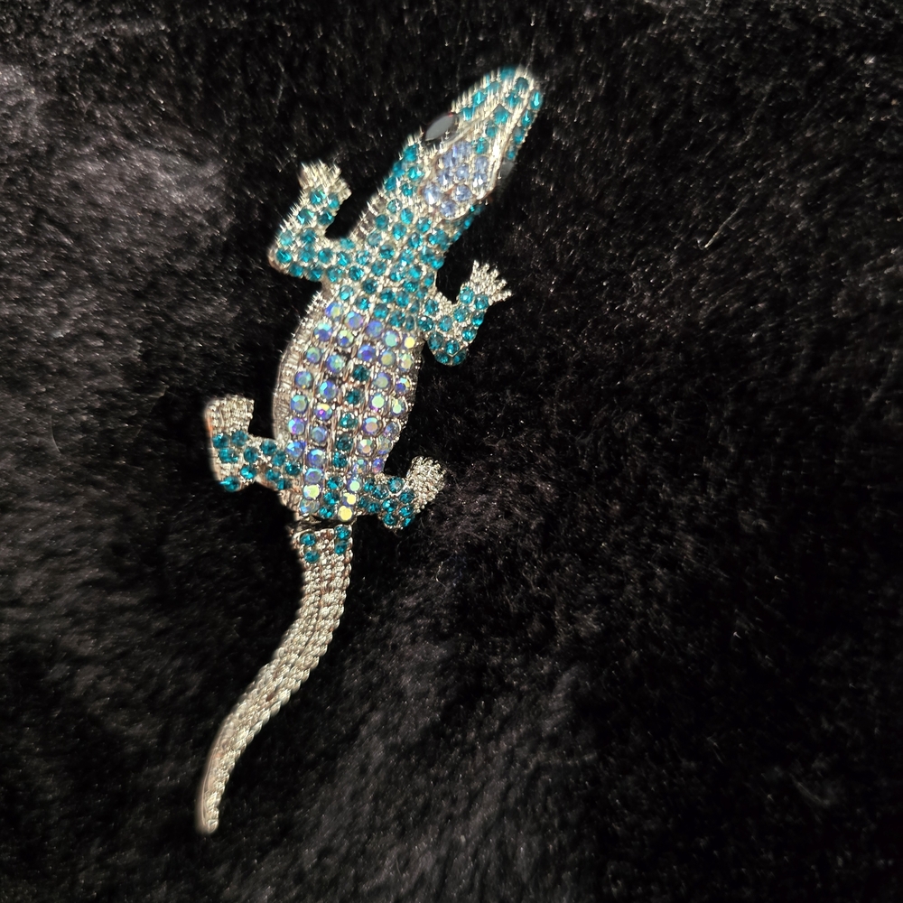 Sparkling Blue and Silver Reptile Brooch